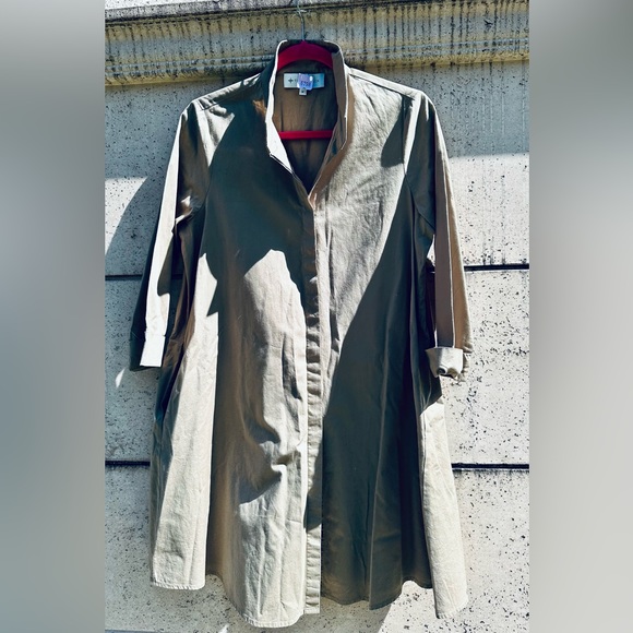 TUCKERNUCK ✨ Khaki Brown/Olive Charlie Shirt Dress ✨ 3/4 Sleeves ✨ Size M - Picture 7 of 14